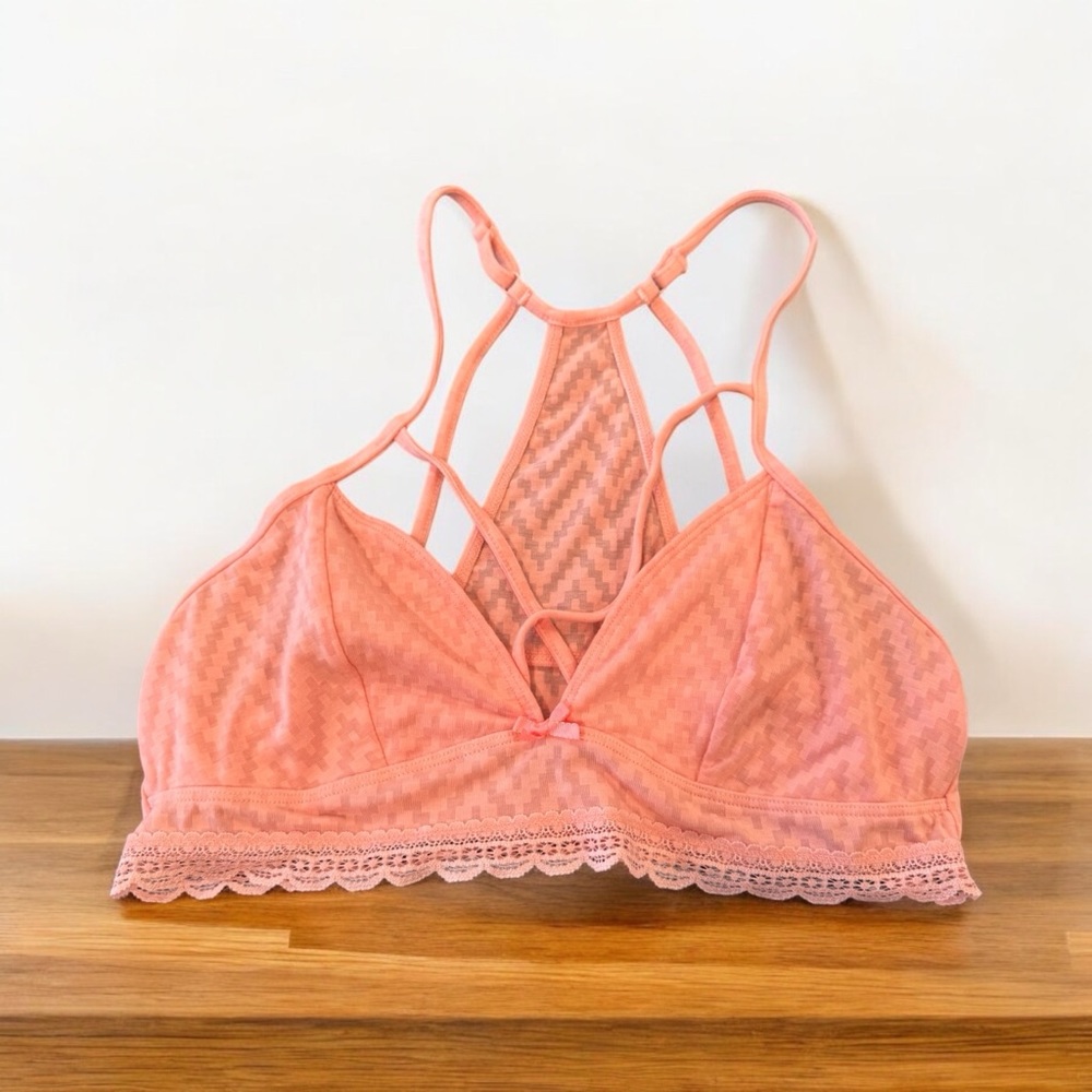Peachy Pink Lace Trim Bralette